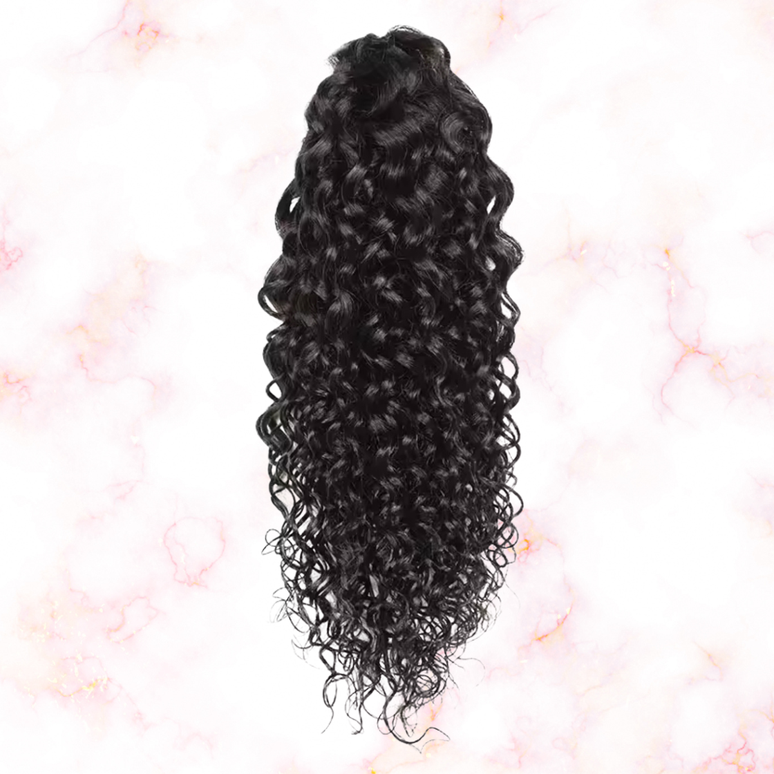 Water Wave Human Hair 2 in 1 Claw Clip Drawstring Ponytail 100% Brazilian Remy Natural Black