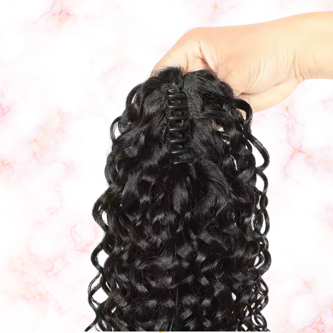 Water Wave Human Hair 2 in 1 Claw Clip Drawstring Ponytail 100% Brazilian Remy Natural Black