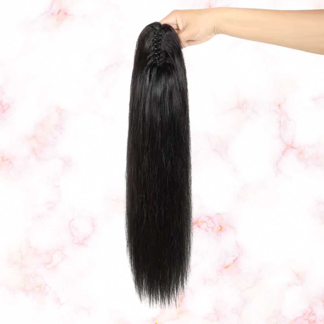 Straight Human Hair 2 in 1 Claw Clip Drawstring Ponytail 100% Brazilian Remy Natural Black