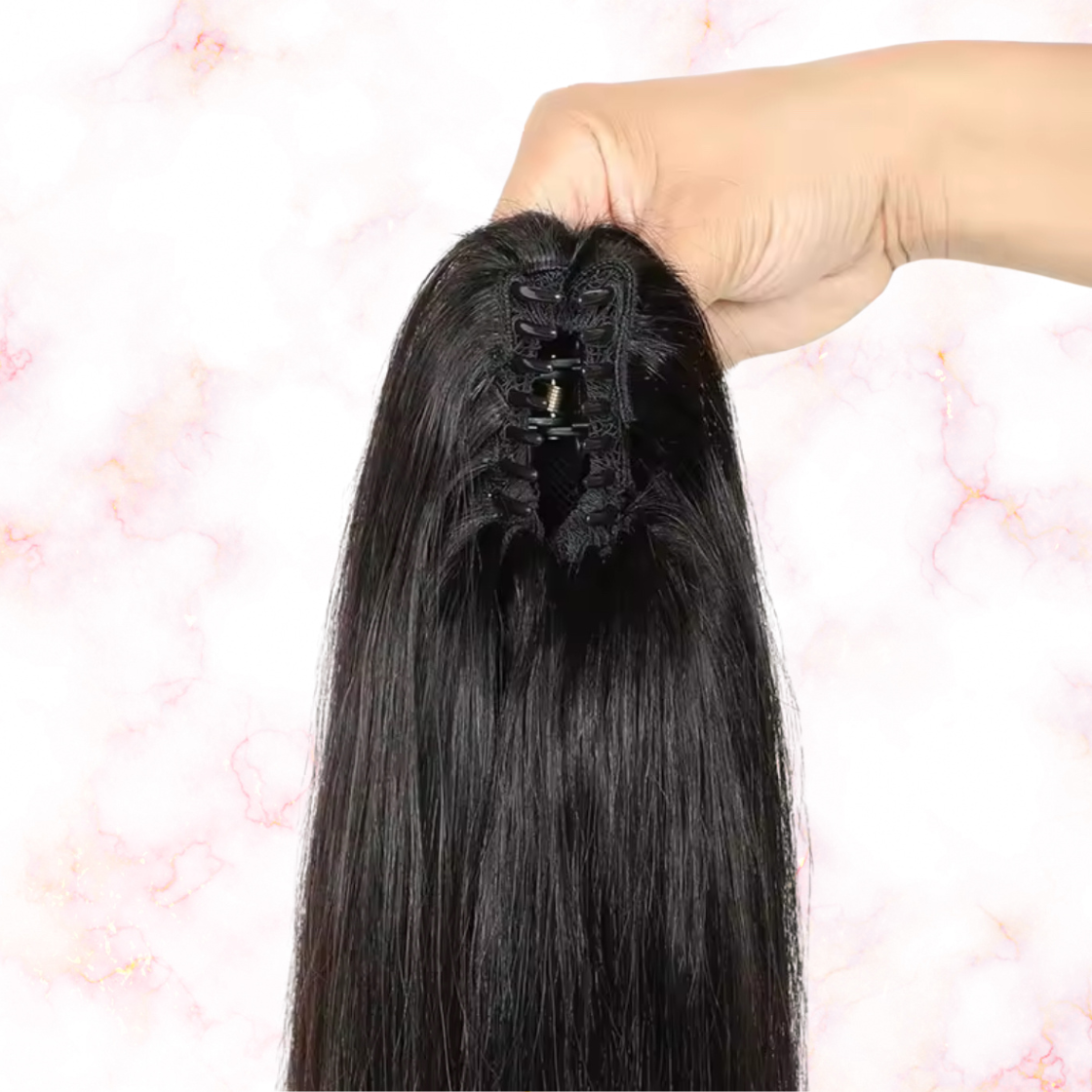 Straight Human Hair 2 in 1 Claw Clip Drawstring Ponytail 100% Brazilian Remy Natural Black
