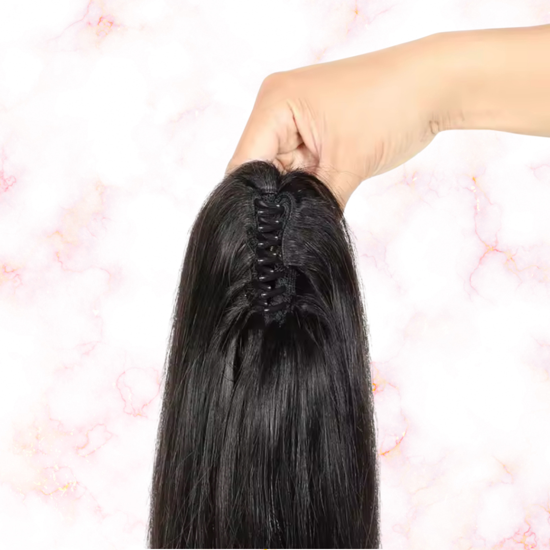 Straight Human Hair 2 in 1 Claw Clip Drawstring Ponytail 100% Brazilian Remy Natural Black