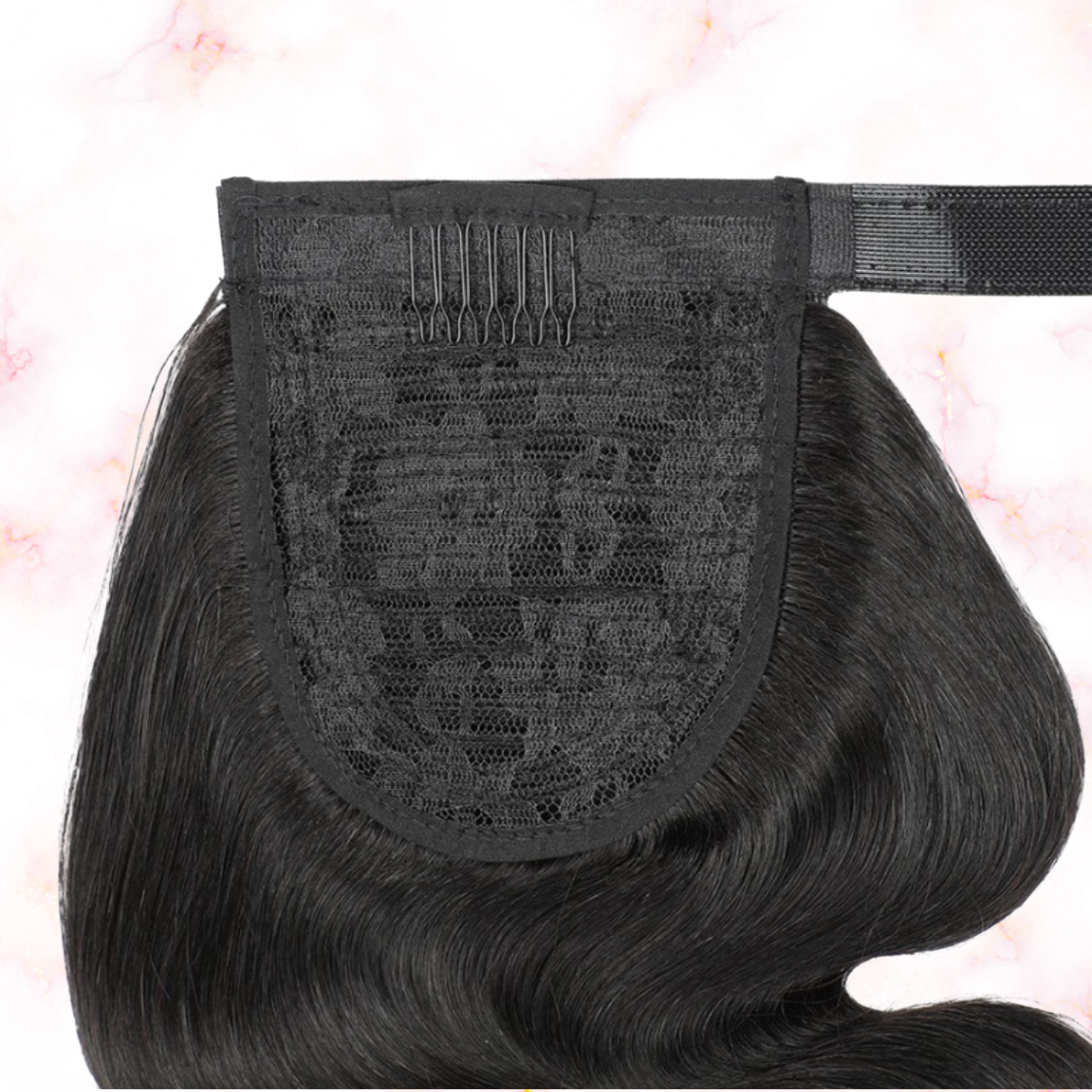 Body Wave Natural Black Wrap Around Ponytail Brazilian Remy 100% Human Hair