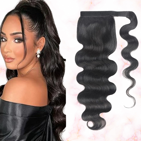 Body Wave Natural Black Wrap Around Ponytail Brazilian Remy 100% Human Hair