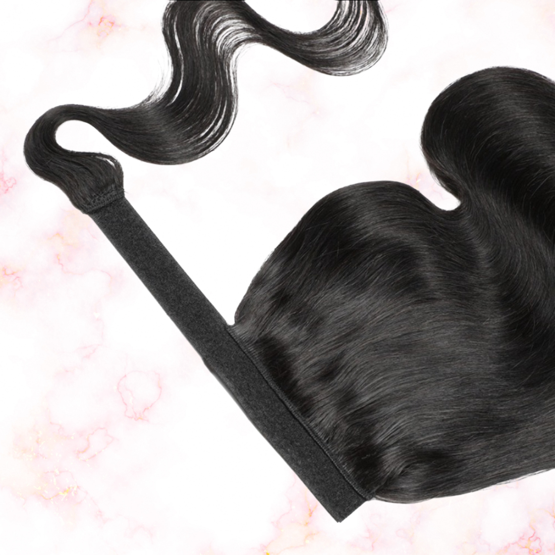 Body Wave Natural Black Wrap Around Ponytail Brazilian Remy 100% Human Hair