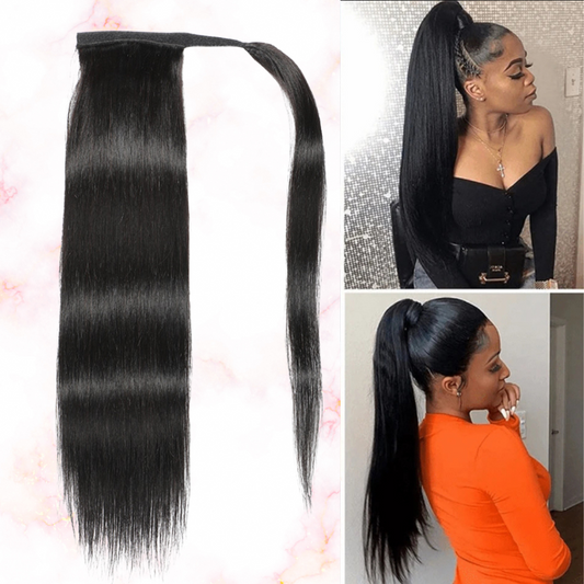 Straight Natural Black Wrap Around Ponytail Brazilian Remy 100% Human Hair