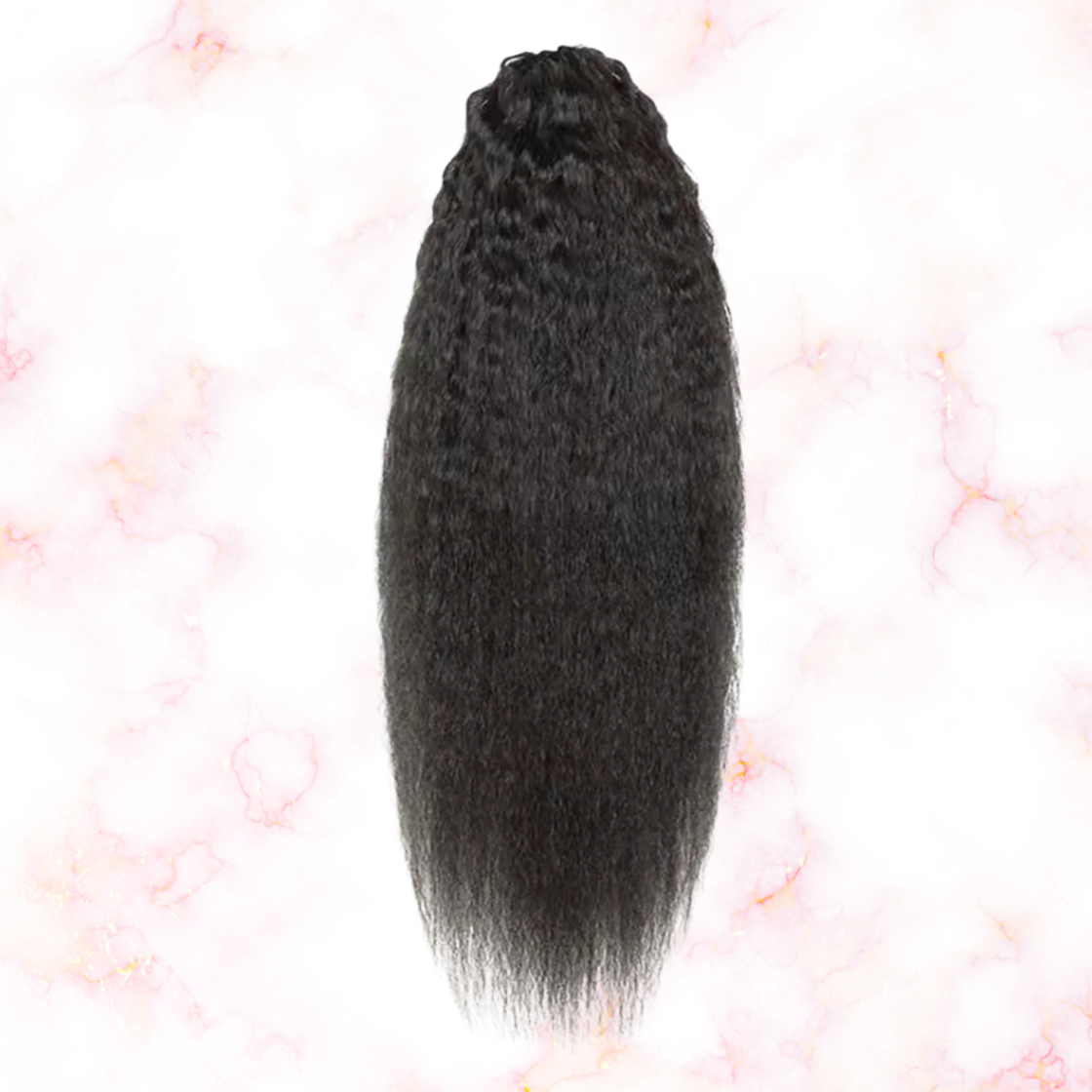 Kinky Straight Human Hair 2 in 1 Claw Clip Drawstring Ponytail 100% Brazilian Remy Natural Black