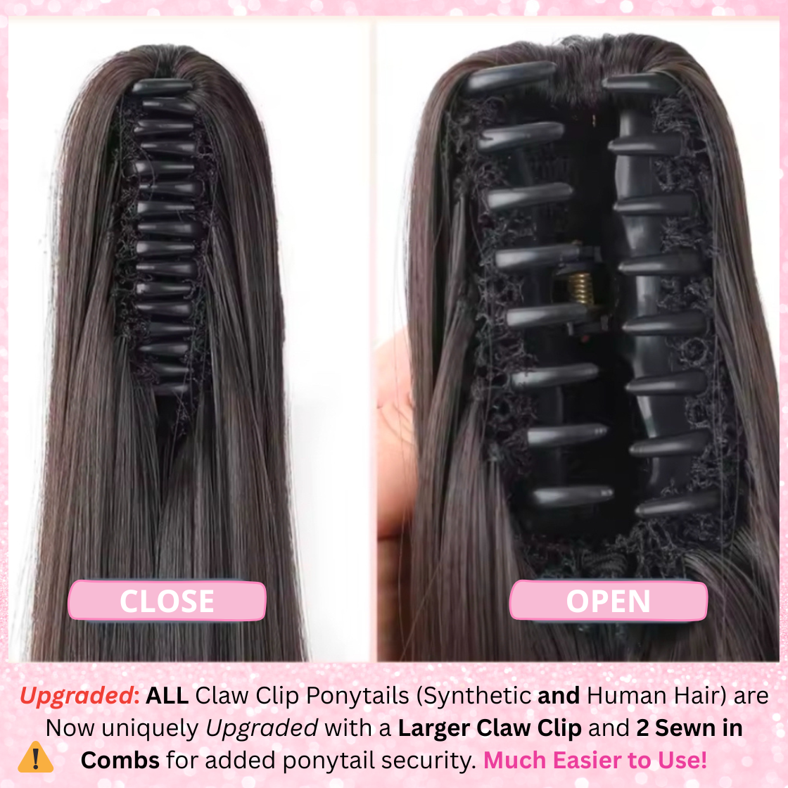 Straight Human Hair 2 in 1 Claw Clip Drawstring Ponytail 100% Brazilian Remy Natural Black