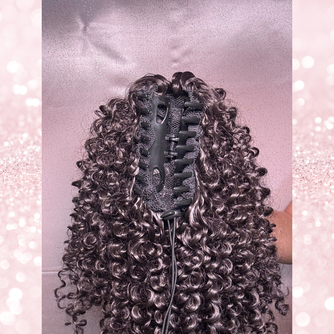 Water Wave Synthetic 2 in 1 Claw Clip Drawstring Ponytail Natural Black