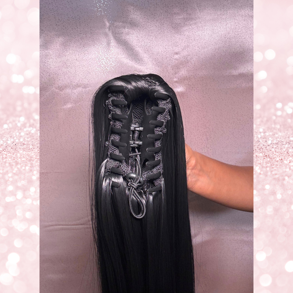 Straight Synthetic 2 in 1 Claw Clip Drawstring Ponytail Natural Black