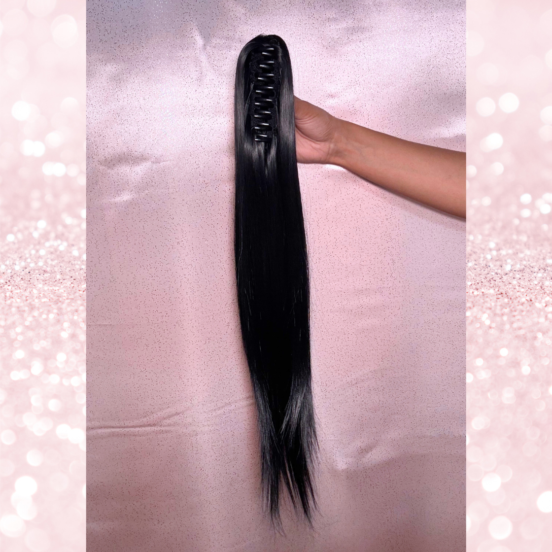Straight Synthetic 2 in 1 Claw Clip Drawstring Ponytail Natural Black