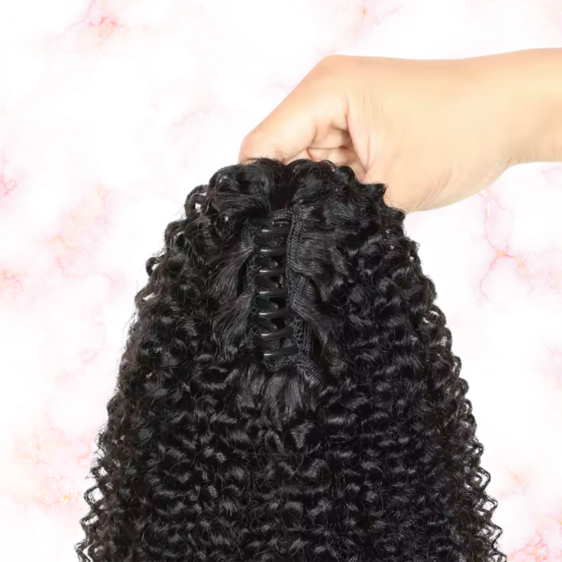 Afro Curly Human Hair 2 in 1 Claw Clip Drawstring Ponytail 100% Brazilian Remy Natural Black