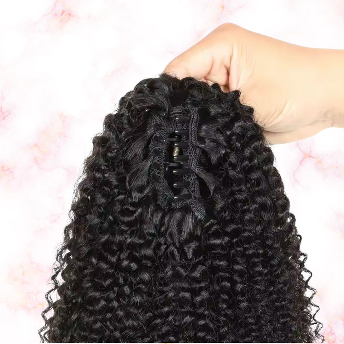 Afro Curly Human Hair 2 in 1 Claw Clip Drawstring Ponytail 100% Brazilian Remy Natural Black