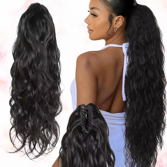 Body Wave Human Hair 2 in 1 Claw Clip Drawstring Ponytail 100% Brazilian Remy Natural Black