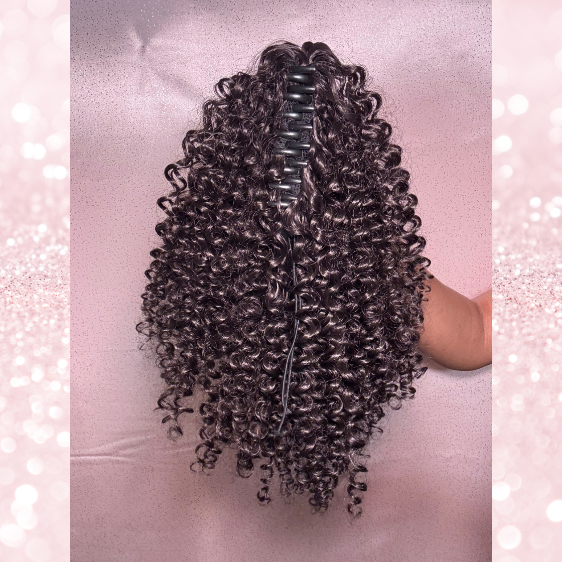 Water Wave Synthetic 2 in 1 Claw Clip Drawstring Ponytail Natural Black