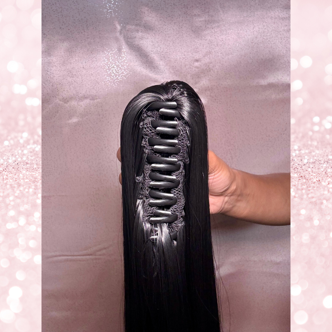 Straight Synthetic 2 in 1 Claw Clip Drawstring Ponytail Natural Black