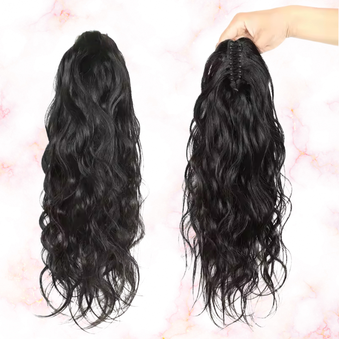 Body Wave Human Hair 2 in 1 Claw Clip Drawstring Ponytail 100% Brazilian Remy Natural Black
