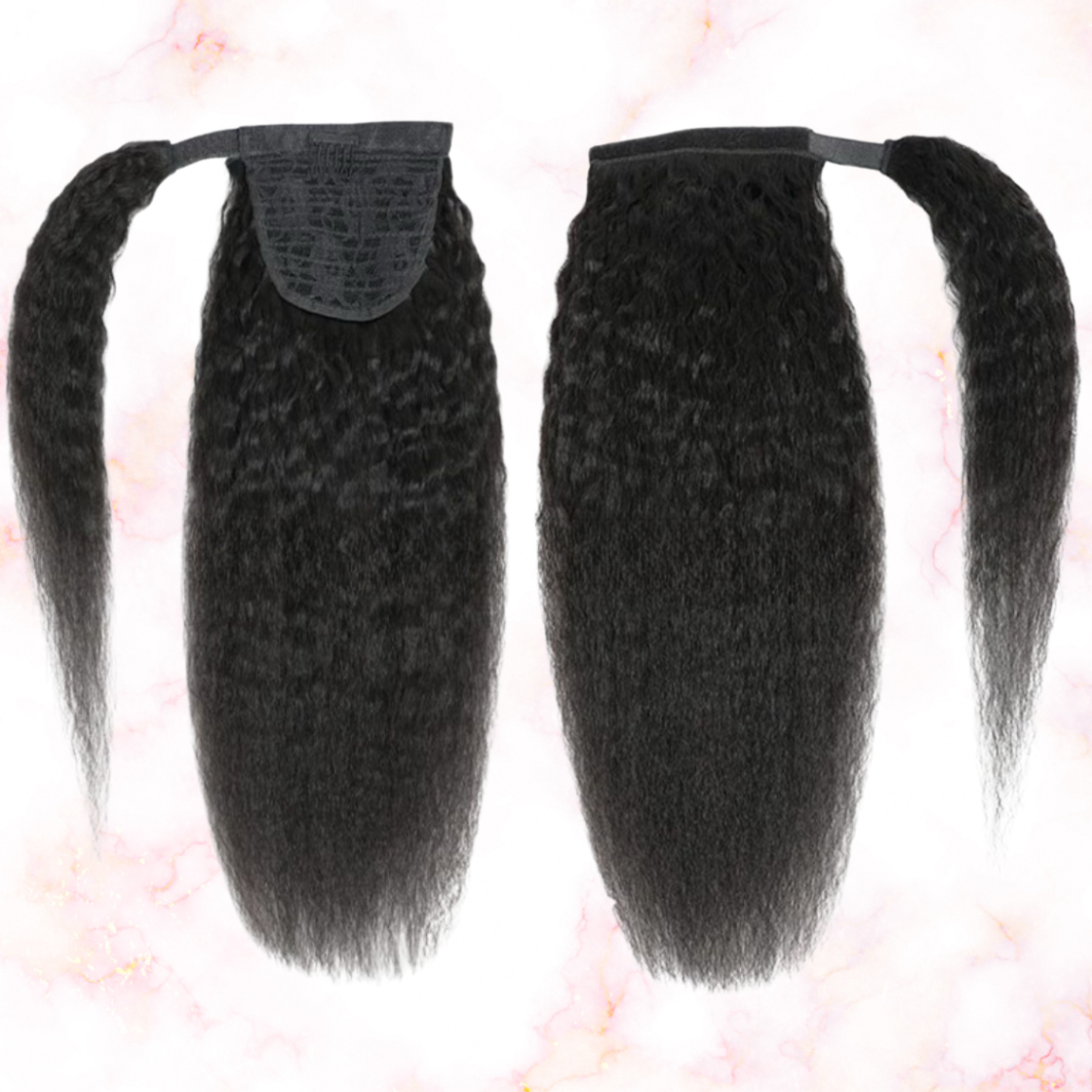 Kinky Straight Natural Black Wrap Around Ponytail Brazilian Remy 100% Human Hair