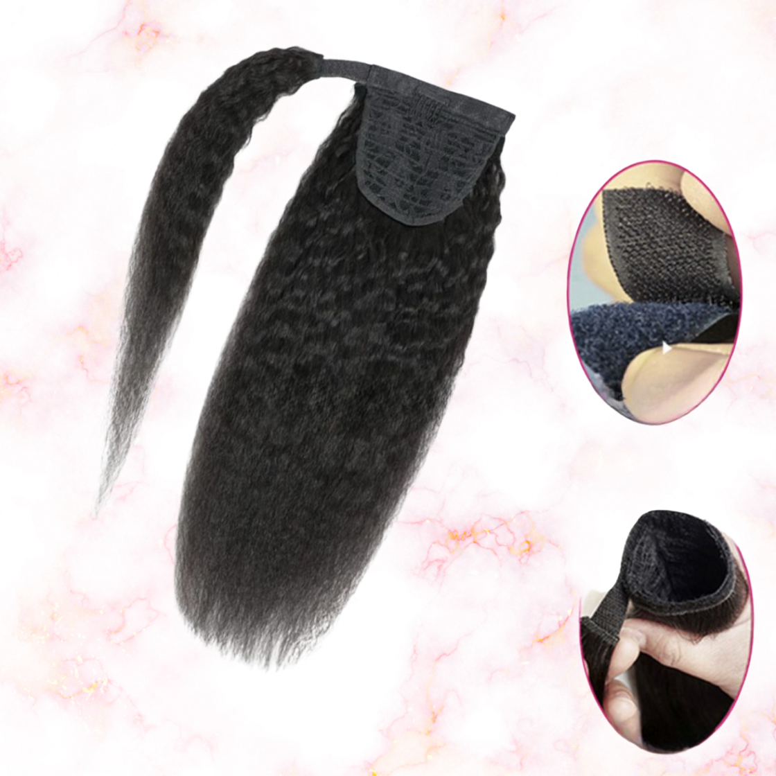 Kinky Straight Natural Black Wrap Around Ponytail Brazilian Remy 100% Human Hair