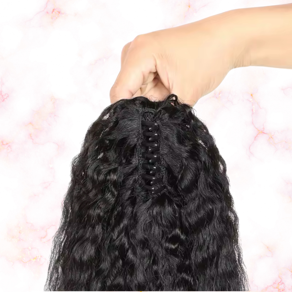 Kinky Straight Human Hair 2 in 1 Claw Clip Drawstring Ponytail 100% Brazilian Remy Natural Black