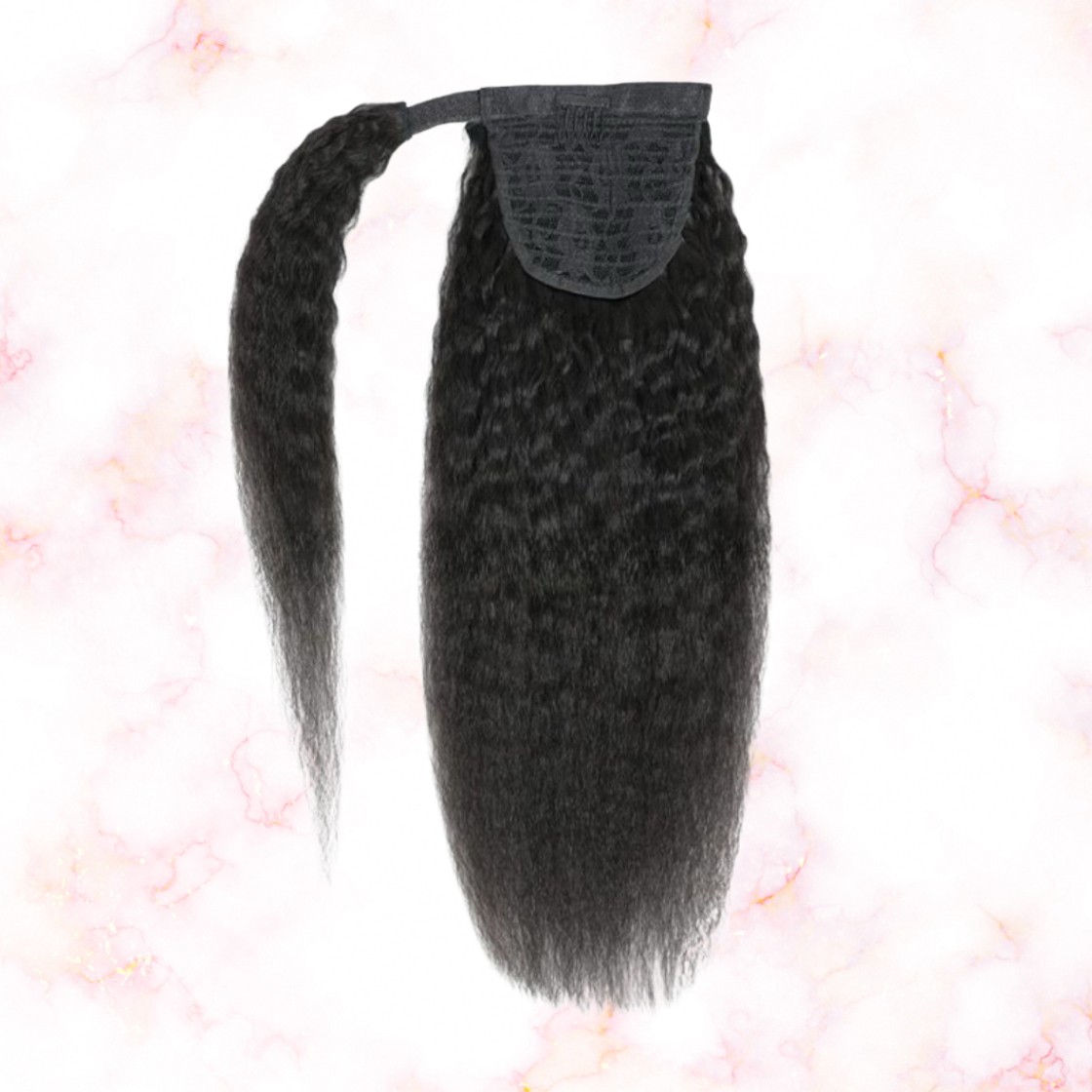 Kinky Straight Natural Black Wrap Around Ponytail Brazilian Remy 100% Human Hair