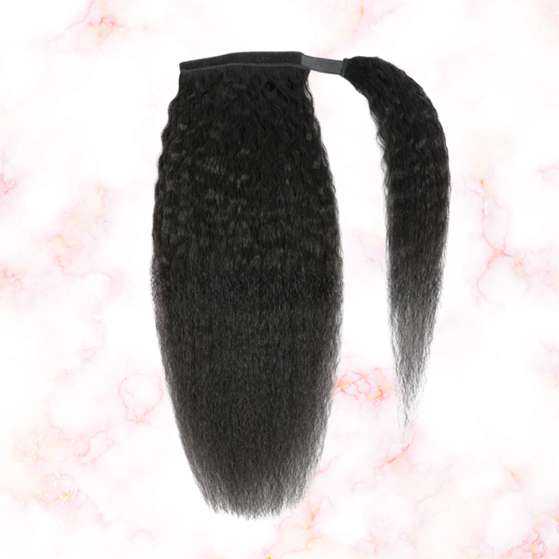 Kinky Straight Natural Black Wrap Around Ponytail Brazilian Remy 100% Human Hair