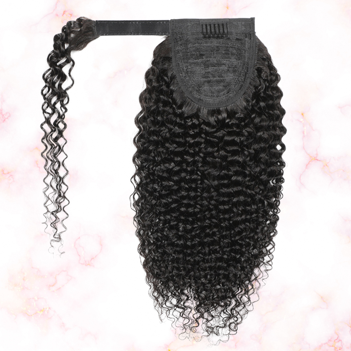 Afro Kinky Curly Natural Black Wrap Around Ponytail Brazilian Remy 100% Human Hair
