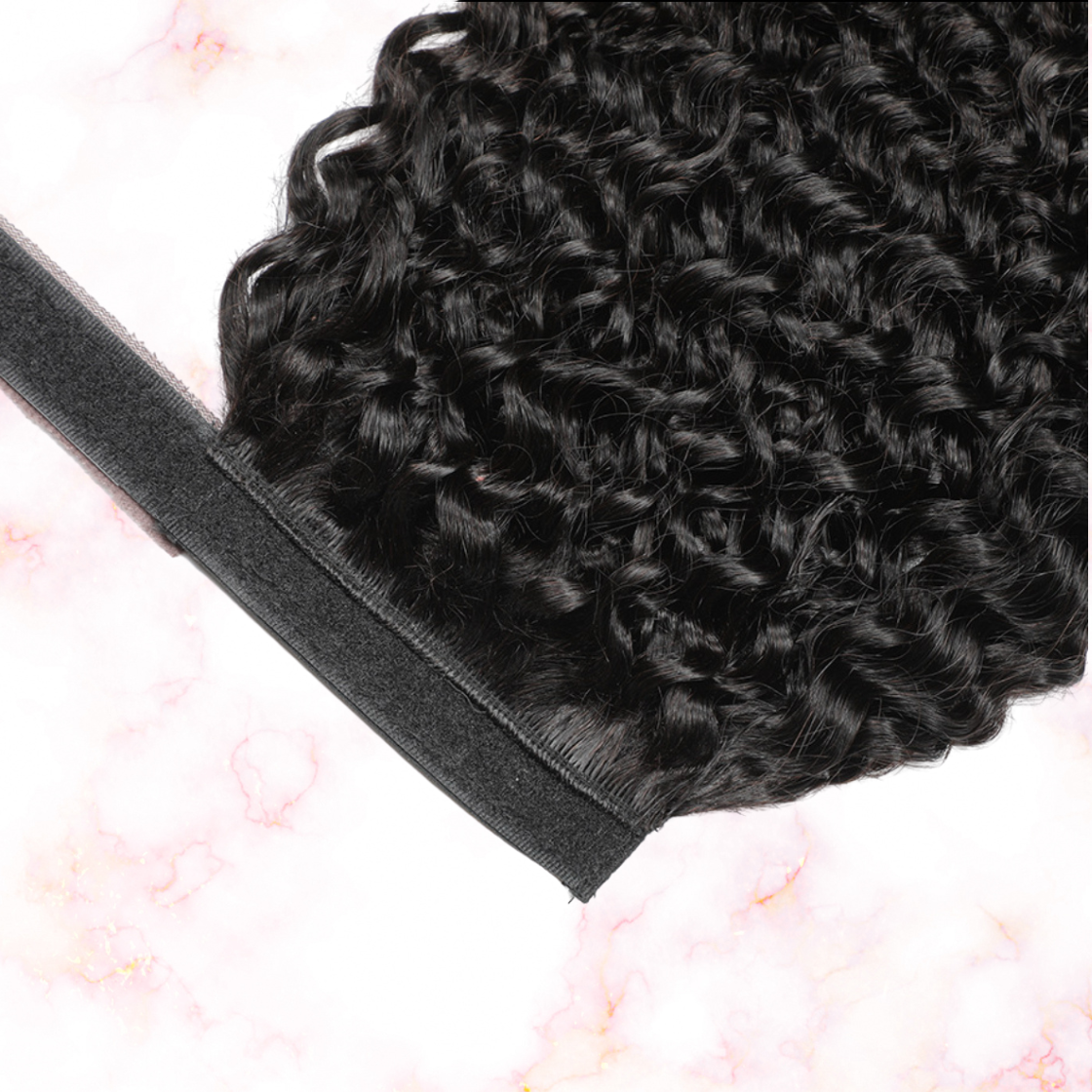 Afro Kinky Curly Natural Black Wrap Around Ponytail Brazilian Remy 100% Human Hair
