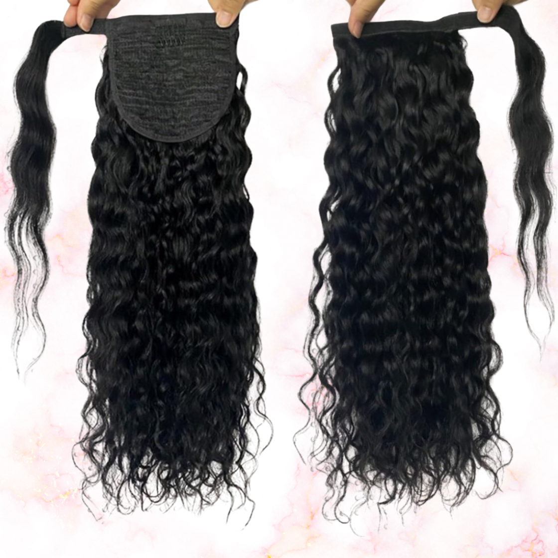 Water Wave Natural Black Wrap Around Ponytail Brazilian Remy 100% Human Hair