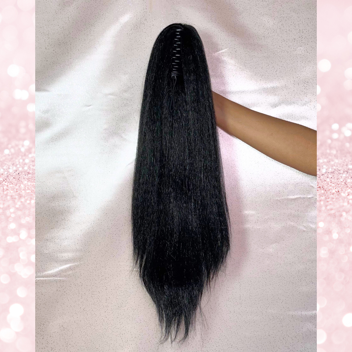 Kinky Straight Synthetic 2 in 1 Claw Clip Drawstring Ponytail