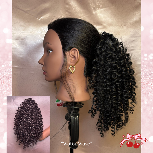 Water Wave Synthetic 2 in 1 Claw Clip Drawstring Ponytail Natural Black