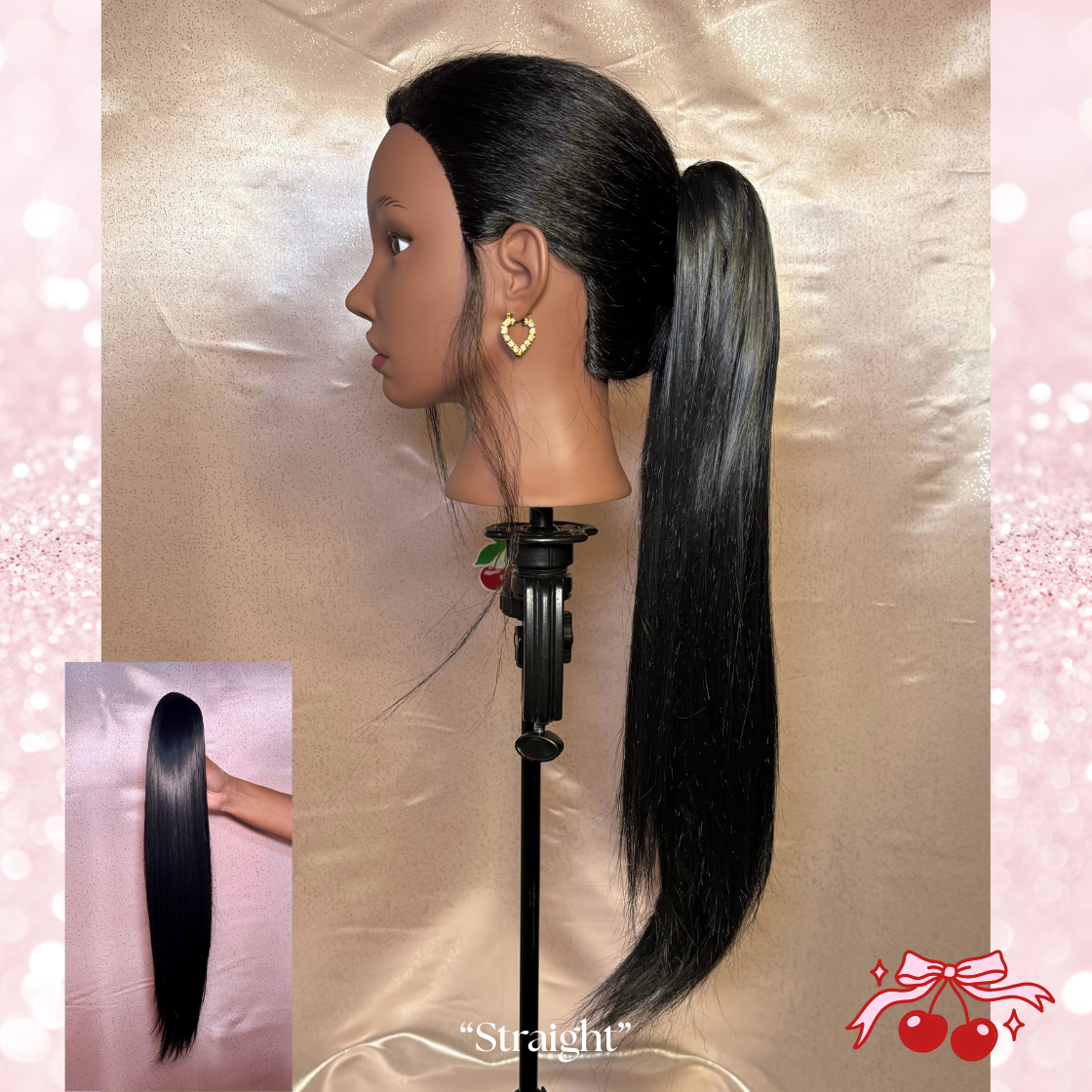 Straight Synthetic 2 in 1 Claw Clip Drawstring Ponytail Natural Black