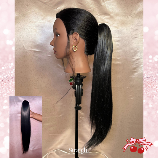 Straight Synthetic 2 in 1 Claw Clip Drawstring Ponytail Natural Black