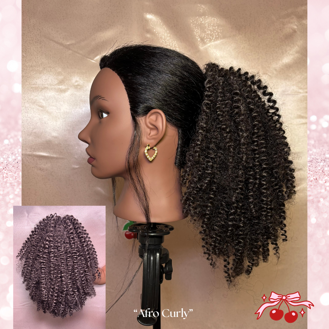 Afro Curly Synthetic 2 in 1 Claw Clip Drawstring Ponytail Natural Black