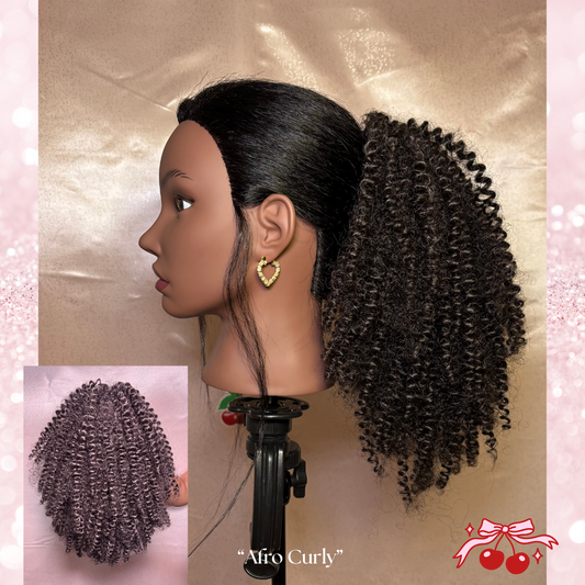 Afro Curly Synthetic 2 in 1 Claw Clip Drawstring Ponytail Natural Black