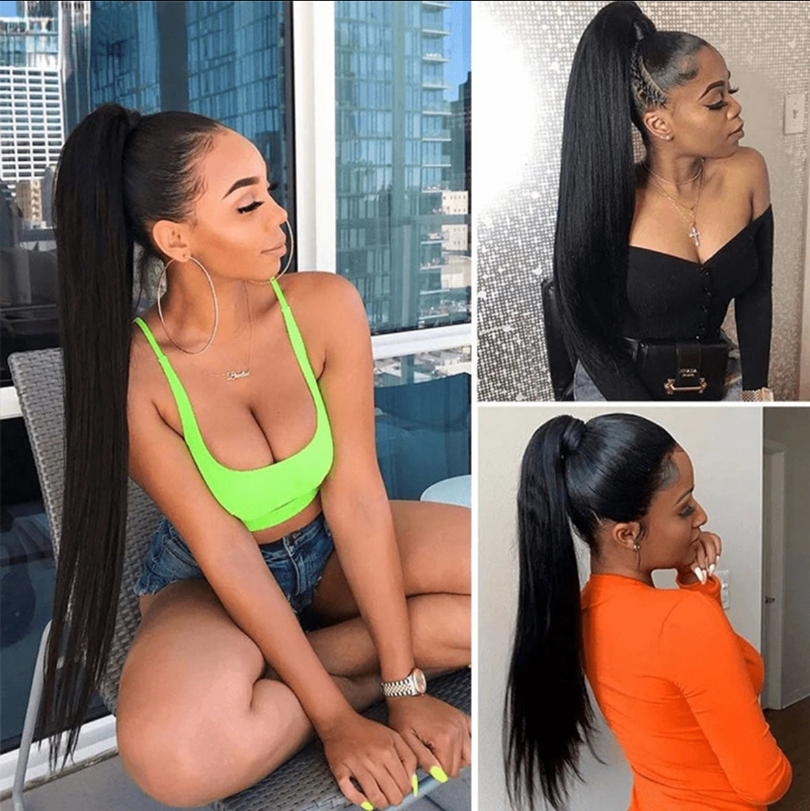 Straight Natural Black Wrap Around Ponytail Brazilian Remy 100% Human Hair